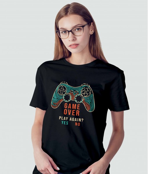 Дамска тениска с щампа Текст и надписи PLAY AGAIN